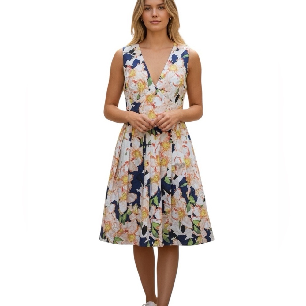 J Crew Collection Floral Cove V-neck Dress Cotton Sleeveless size 14